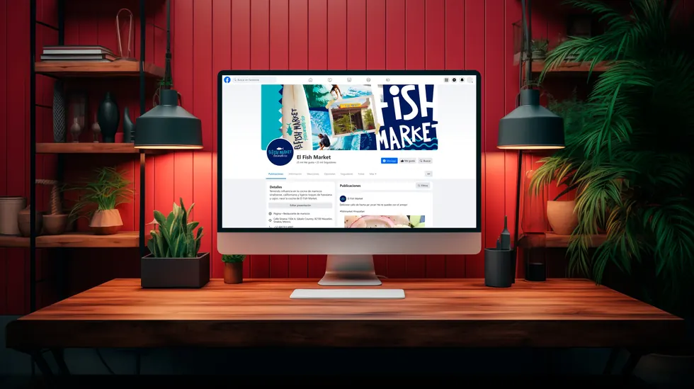 Página de Facebook de El Fish Market en una computadora
